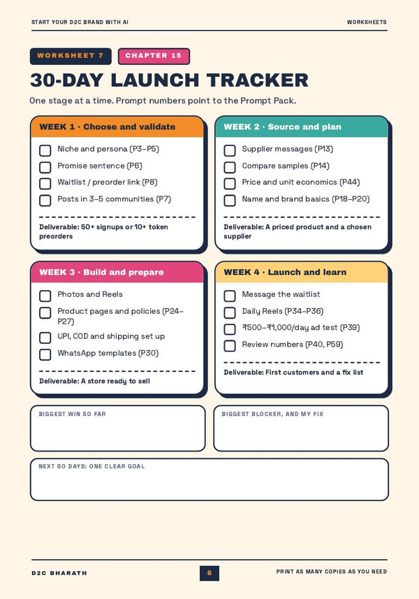 30-day launch tracker worksheet